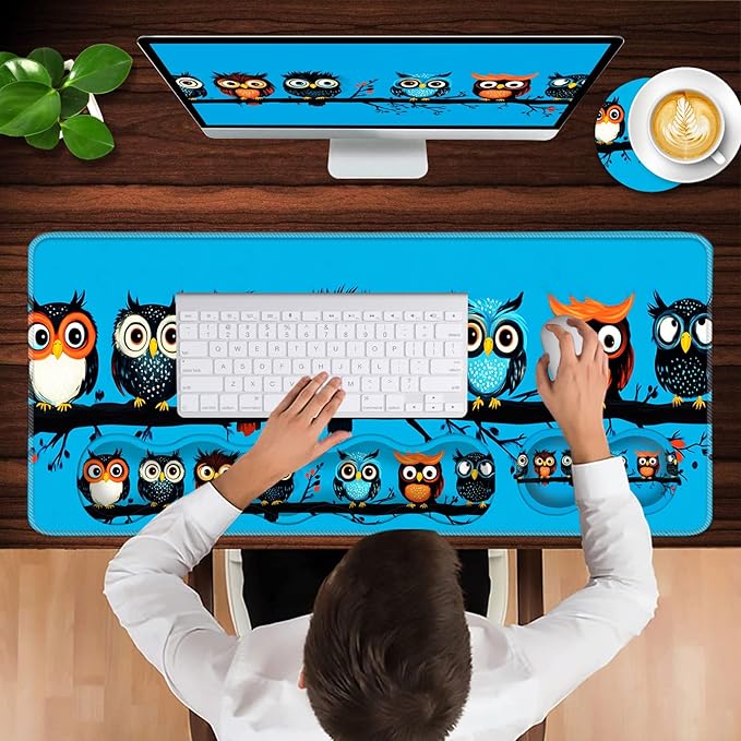 Keyboard Wrist Rest and Mouse Pad with Wrist Support Set Ergonomic CoasterMemory FoamEasy Typing Pain ReliefLarge XL Desk Mat 31.5x 11.8Cute Owls on a Branch