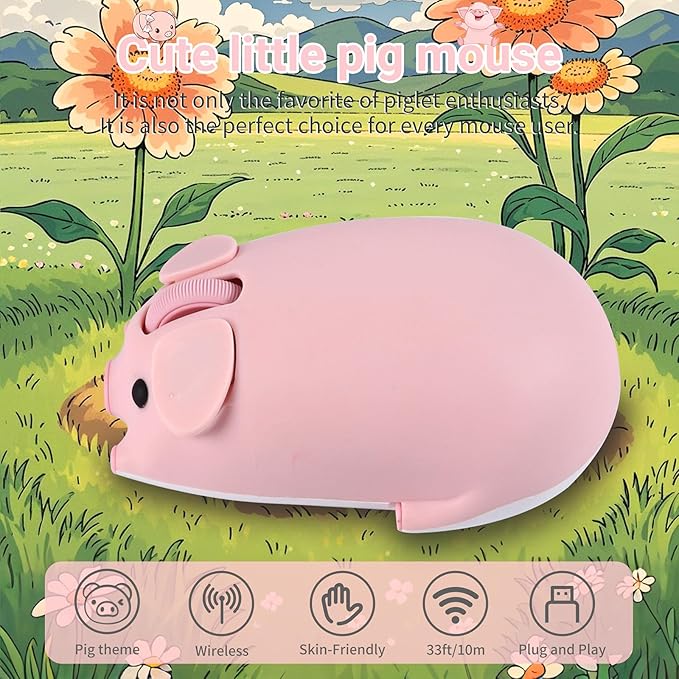 elec Space Cute Pig Design Wireless Mouse Dual Mode Bluetooth &amp USB Mouse Silent Operation Ergonomic Perfect for Laptops &amp PCs Ideal Gift for Animal Lovers and Family (Pink)