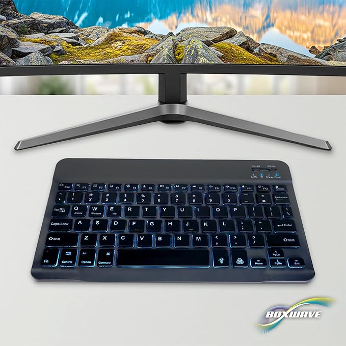 BoxWave Keyboard Compatible With Kyocera DuraXV Extreme - SlimKeys Bluetooth Keyboard - with Backlight Portable Slim LED 7 Colors - Jet Black