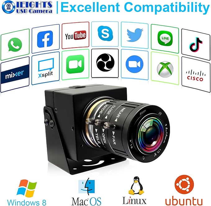 12mp USB Camera Variable Focus Webcam for Computer 1080P 120fps Manual Zoom Lightburn Camera High Speed 3.6-10mm 3X Zoom USB2.0 PC Cam Varifocal USB Security Webcamera for Video Conference