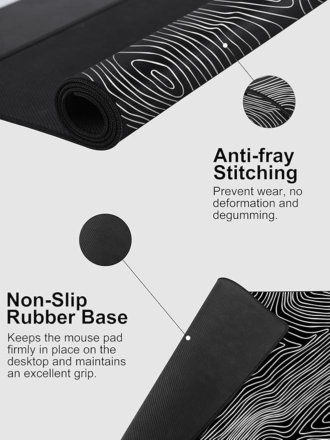 TopMade Mouse Pad with 15W Fast Wireless Charging 31.5x15.75 XXL Large Gaming Waterproof Desk Pad with Ultra-Smooth Surface Non-Slip Base Computer Desk Mat Black Topographic Map #1