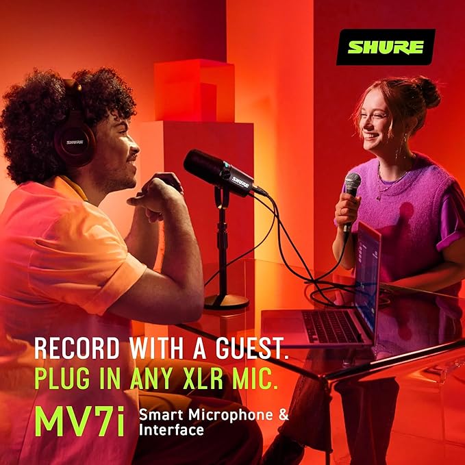 Shure MV7i Smart Microphone – USB-C &amp XLR Mic for Podcasting Music &amp Streaming with Built-in Audio Interface Auto Level Mode Advanced DSP All-Metal Design Black