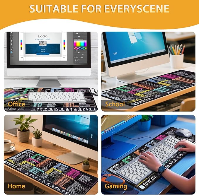 Google Docs Cheat Sheet Mouse Pad Large Mousepad for Google Docs Shortcuts Extended Gaming Pad for Mouse and Keyboard High Definition Printing StitchingWaterproof Anti Slip(Windows)