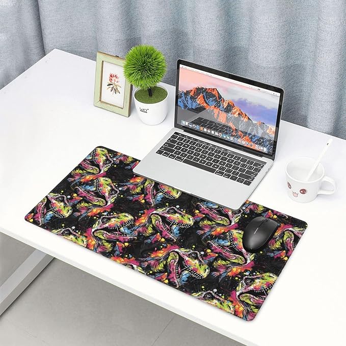 Colorful Tyrannosaurus Rex Mouse Pad Non Slip Large Desk Keyboard Mat Gaming Protection Pad 16X29.5 Inch