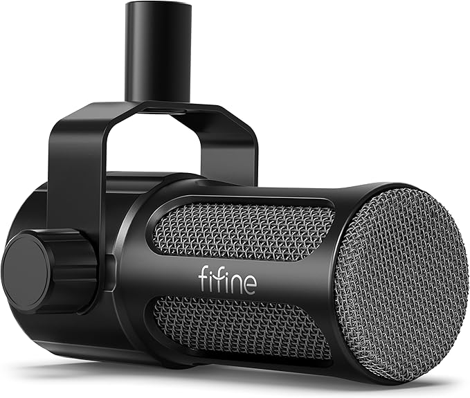 FIFINE XLR Dynamic Microphone Studio Vocal Mic for Recording All Metal XLR Podcast Microphone with Mid-Boost Low-Cut Filter for Voice-Over Compatible with Mixer/Audio Interface-AmpliTank TANK1