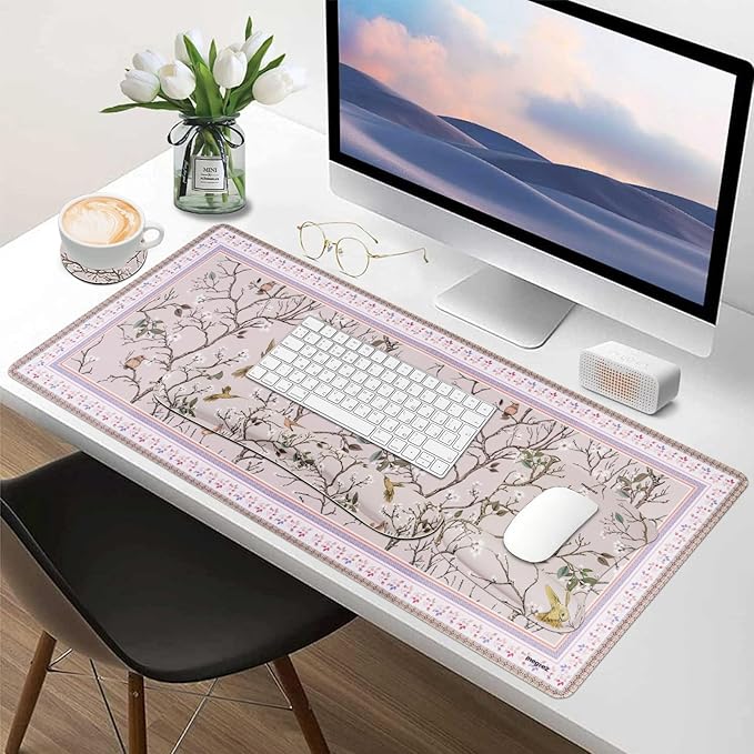 MEGREZ 4-in-1 Ergonomic Memory Foam Wrist Rest Set Desk Pad Mouse Pad with Wrist Rest Keyboard Pad Suitable for Office Workers Programmers &amp Gamers–Relieve Typing &amp Gaming Fatigue Light