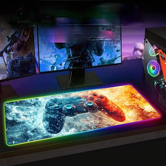 XL Led Gaming Mouse Pad with 14 Light Modes - Light Up Gamer Mouse Pad31.5 x 11.8in Non-Slip Gamepad Style RGB Large Gamer MousepadBlack Long Glowing Gaming Accessories for DeskWaterproof