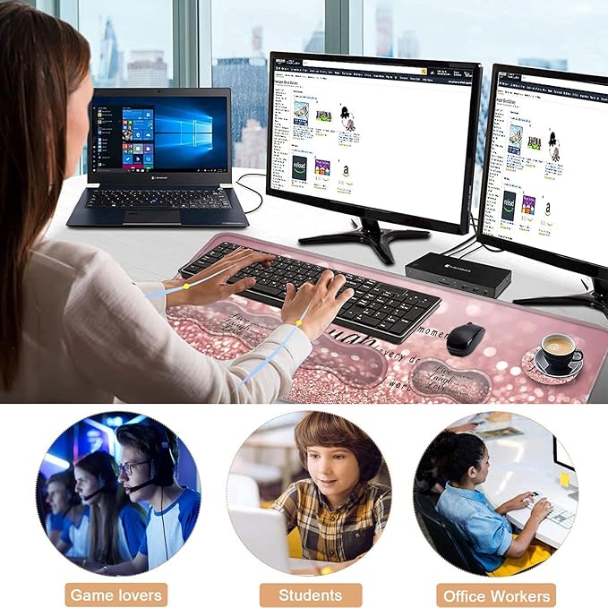 Keyboard Wrist Rest and Mouse Pad with Wrist Support Set Ergonomic CoasterMemory FoamEasy Typing Pain ReliefLarge XL Desk Mat 31.5x 11.8Rose Gold Glitter Quote Live Laugh Love