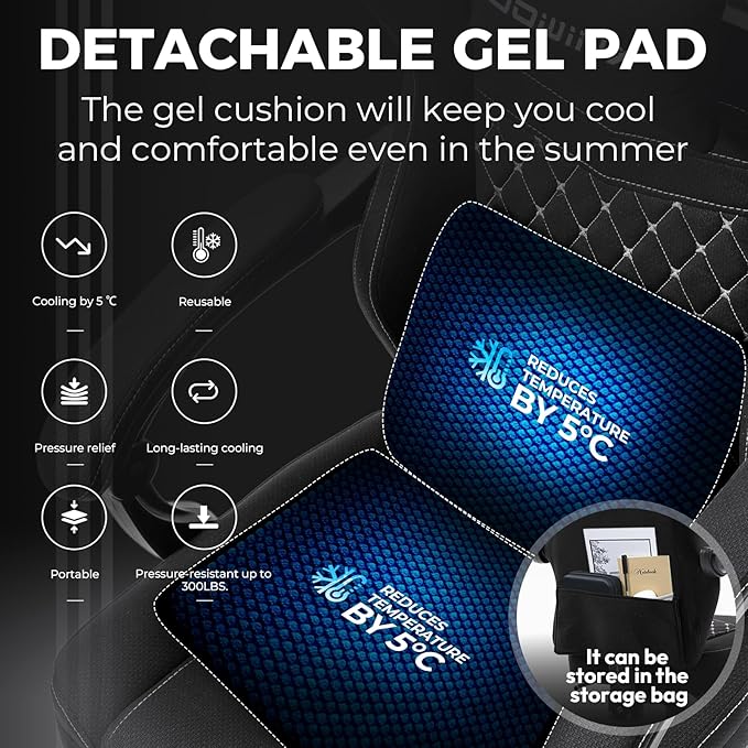 Dowinx Gaming Chair Breathable Fabric with Gel Pad Ergonomic Game Chair with Pocket Spring Cushion Comfortable Office Chair with Footrest and Storage Bag for Adults Black