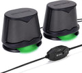 ENHANCE SB2 USB Computer Speakers 2.0 Stereo with Green LED Lighting 10W Peak High Excursion Drivers 3.5 mm Aux in Line Volume and Light Switch PC Laptop Desktop