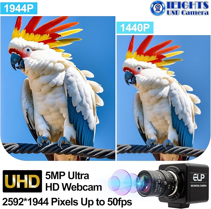 Global Shutter USB Camera Manual Focus Webcam High Speed 5mp@50fps 1440P@60fps Industrial Video Camera with Zoom Lens 2.8-12mm CS Mount Variable Focus Close-up PC Camera UVC Web Camera for Computer