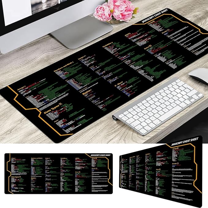 Javascript Cheat Sheet Desk Mat for Software Engineers Software Development Mouse Mat Web Developers and Programmers Mouse Pad Gift Coworker Quick Key Anti-Slip Keyboard Pad KMH
