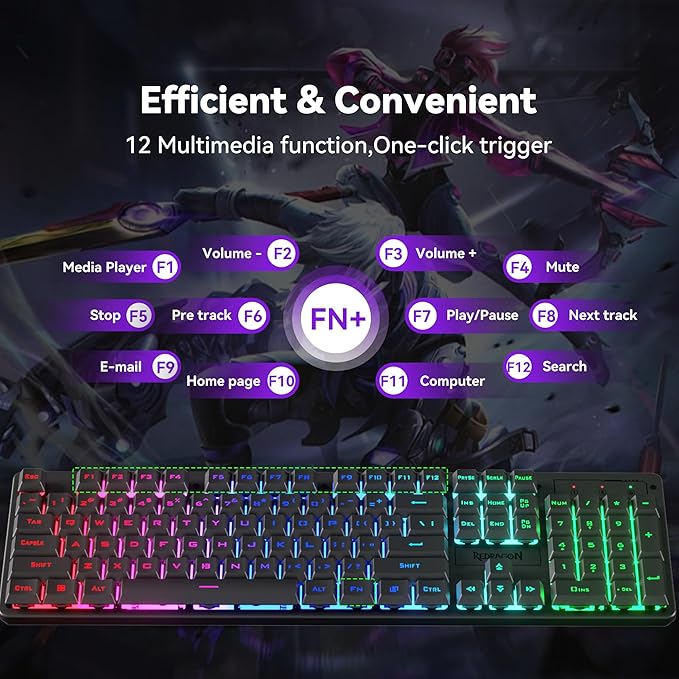 Redragon S107KS Wireless Gaming Keyboard and Mouse RGB Backlit 3 Mode (Wired/2.4G/BT) Up to 10000 DPI Gaming Mouse with Software Ultra Lightweight 65g 25 Key Anti-Ghosting Keyboard for PC