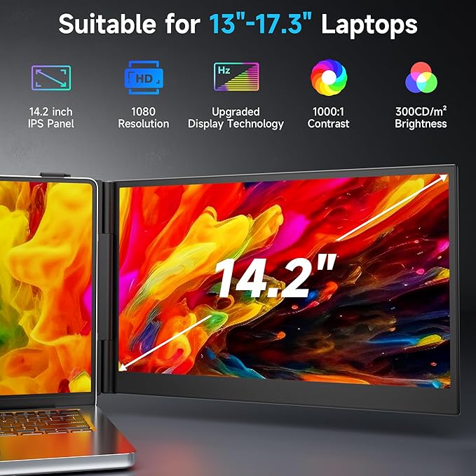 Laptop Screen Extender 0.17 Ultra-Thin 14.2 FHD 1080P IPS Portable Monitor for Laptop Dual Screen Travel Monitor Extender Suitable for 13-17.3 Plug &amp Play for Windows/Mac/Android/Switch/PS-5