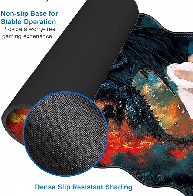 Large Gaming Mouse Pad Keyboard Wrist Rest Pad &amp Wrist Support Mousepad Set Stitched Edge Extended Non-Slip Base Memory Foam Desk Mat for Office HomeHorse and Dragon