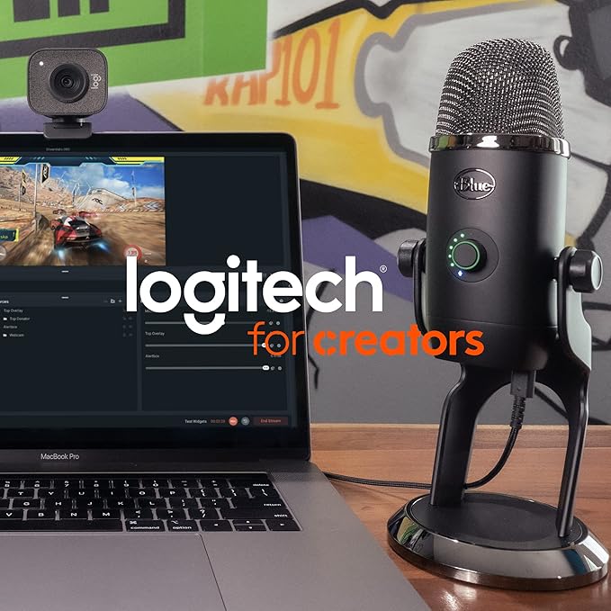Logitech Creators Blue Yeti USB Microphone for PC Mac Gaming Streaming Podcasting Studio and Computer Condenser Mic with Blue VO!CE Effects 4 Pickup Patterns Plug and Play - Midnight Blue
