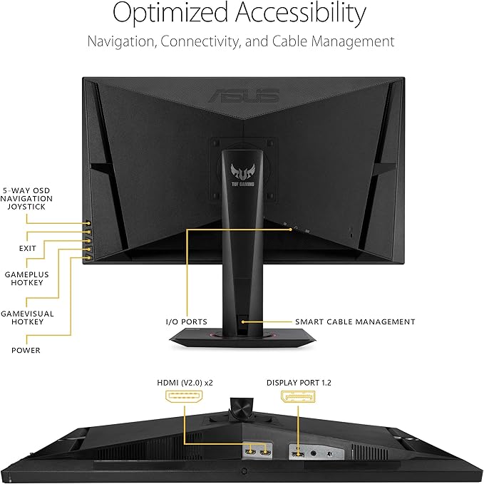 ASUS VG27AQ TUF Gaming 27 2K HDR Gaming Monitor WQHD (2560 x 1440) 165Hz (Supports 144Hz) (Renewed)