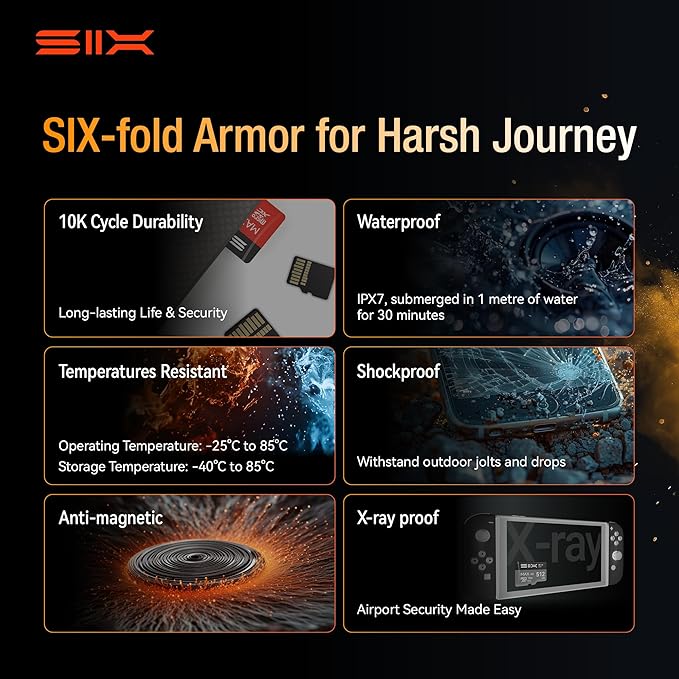 SIX M200 512GB Micro SD Card Read Up to 190MB/s for 4K UHD Continuous Recording - A2 U3 V30 microSDXC Memory Card 512GB with Adapter for Action Cameras Drones Gaming Consoles Dash Cams Phones