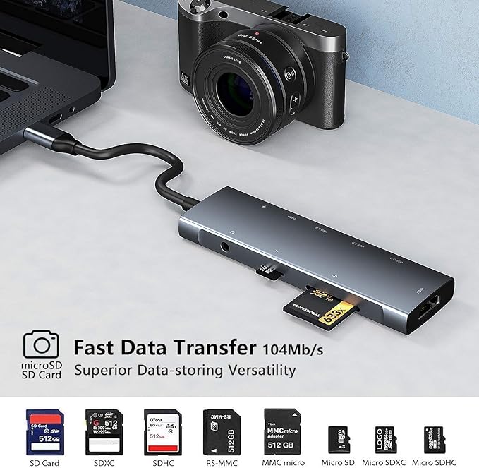 USB C Adapter Docking Station for Galaxy dex iPad ProUSB-C Multiport Adapter with 4K HDMI3.5mm JackPD 100W3 USB3.0SD/TF Card Slotfor MacBook iPhone 15 Samsung Tab