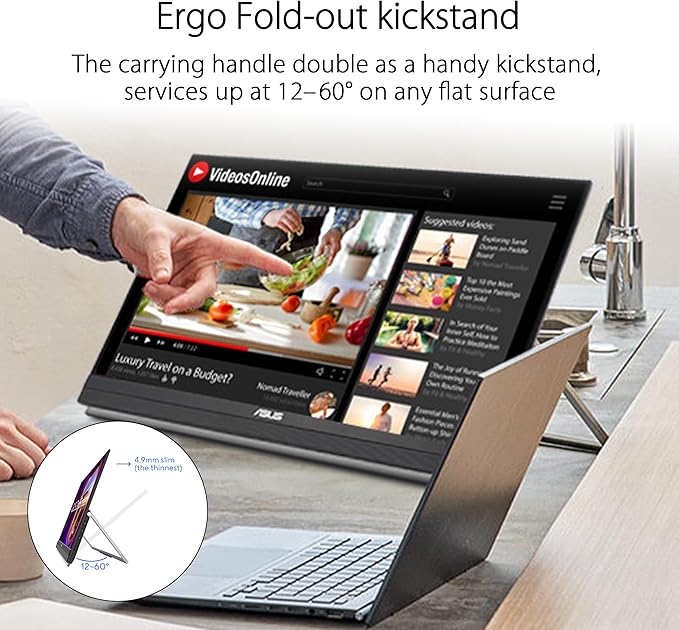 ASUS ZenScreen 22” (21.5 viewable) 1080P Portable Monitor (MB229CF) – Full HD IPS 100Hz USB-C PD 60W Speakers Carrying Handle Kickstand C-clamp Arm Partition Hook Subwoofer 3 yr Warranty