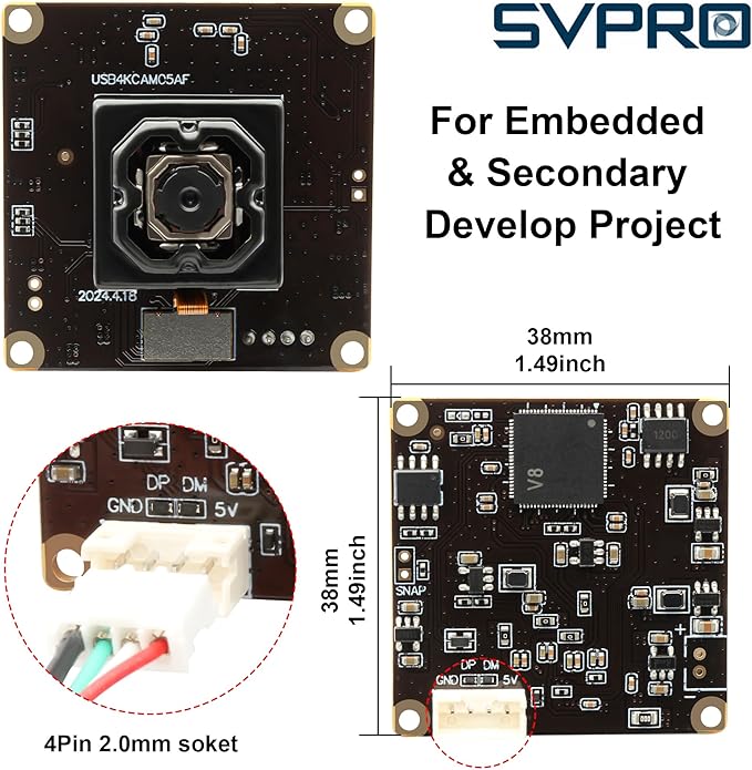 SVPRO 4K Autofocus USB Camera Module with in-Body Image Stabilization IBIS Camera Anti Shake Camera Board UVC Lightburn Camera3D Printer USB Plug in Camera for Computer Vision Industrial Camera
