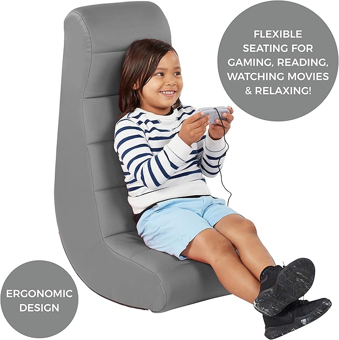 Factory Direct Partners Soft Ergonomic Horizontal Soft Floor Video Rocker - Cushioned Ground Chair Great for Reading Gaming or Watching TV for Kids Teens and Adults - Gray 10489-GY