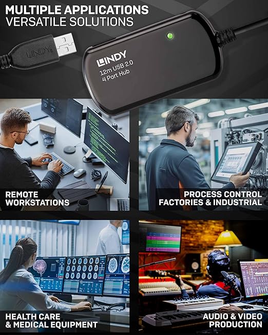 LINDY 12 Meter USB 2.0 Active Extension Pro 4 Port Hub (42783)