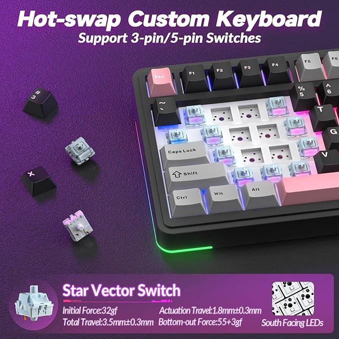 AULA S75 PRO Wireless Mechanical Keyboard with Screen&ampKnob 75% Hot Swappable Gaming Keyboard with Pre-lubed Switches RGB Backlit PBT Keycaps Creamy Sounding Pc Gaming Keyboards