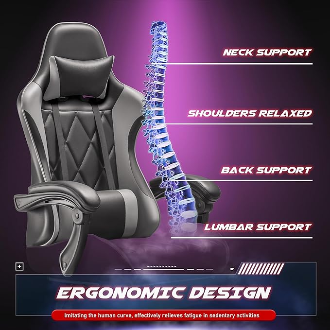Homall Gaming Chair Computer Chair with Footrest and Massage Lumbar Support Ergonomic High Back Video Game Chair with Swivel Seat and Headrest (Grey)