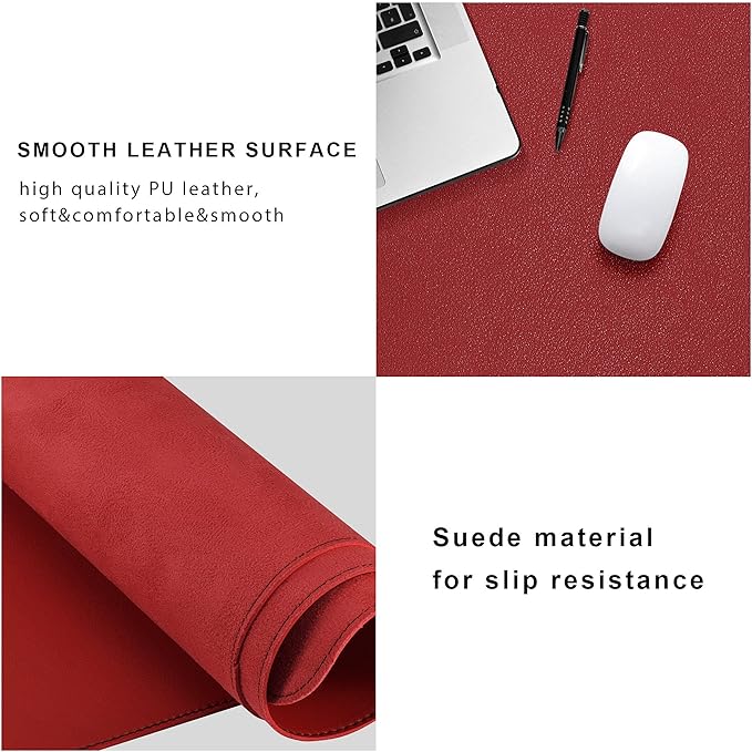 ZORESYN Oversized Desk Mat 78.7 x 35.4 inch (Red) - Premium PU Leather Conference Table Protector Non-Slip Waterproof Desk Pad for Office/Home/Dining Mouse Pad &amp Writing Surface