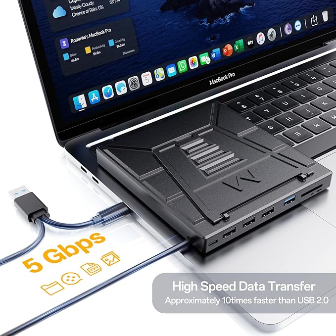 9-in-1 External CD/DVD Drive with Phone Holder USB 3.0 &amp Type-C Portable DVD±RW/CD Burner Plug and Play Optical Drive Compatible with Laptop PC Desktop Windows 11/10/8/7 Mac Linux