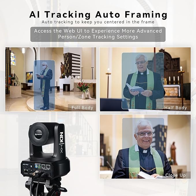TONGVEO NDI PTZ Camera &amp Joystick Controller Bundle: 30X Optical Zoom 1080P 60fps AI Auto-Tracking Camera with 5'' LCD Screen Preview Controller Supports PoE SDI HDMI USB for Church &amp Live St