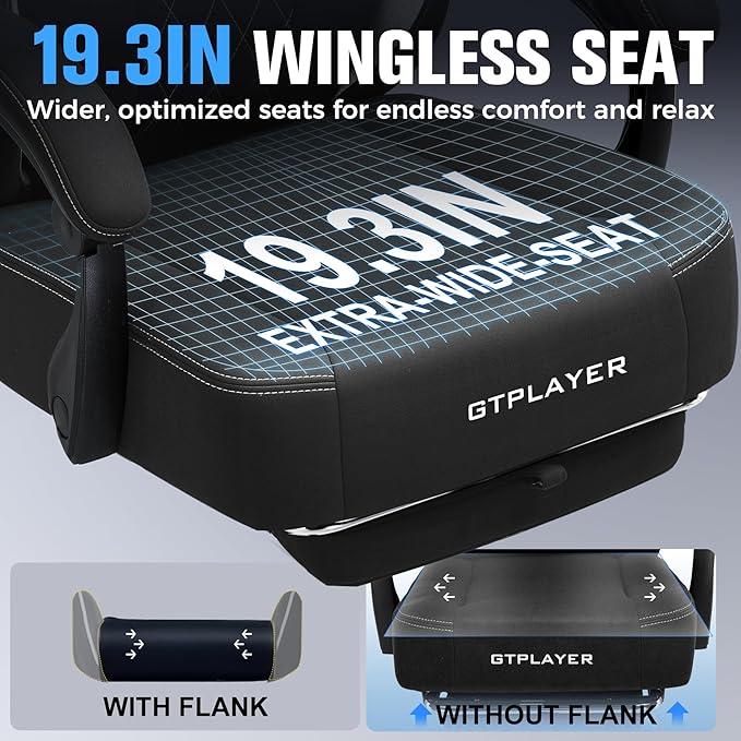 GTPLAYER Big and Tall Gaming Chair Breathable Fabric Computer Chair with Strong Lumbar Support Comfortable Office Chairs with Pocket Spring Cushion High Back Ergonomic Desk Chairs with Footrest