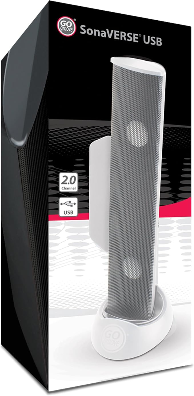 GOgroove SonaVERSE USB Speakers for Laptop Computer - USB Powered Mini Sound Bar with Clip-On Portable External Speaker Design for Monitor One Cable for Digital Audio Input and Power (White)