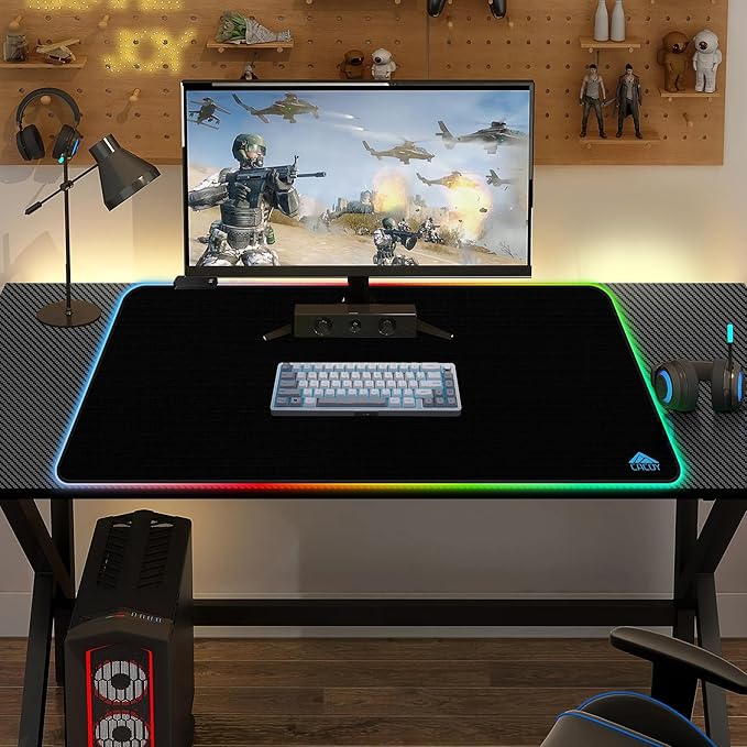 Cacoy 36 x 24 RGB Mouse Pad XXL Mouse Mat with 9 LED Lighting Effect Extended Desk Mat for Home Office Computer Non-Slip Rubber Base Stitched Edges Gaming Mouse pad for Keyboard &amp Laptop B
