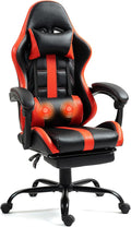 Massage Gaming Chair w/Footrest Ergonomic High Back PC Chair w/Headrest and Lumbar PU Swivel Home Desk Office Chair Red