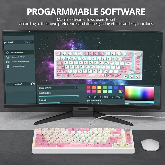 75% TKL Wired Mechanical KeyboardRGB Backlit Gasket Mount 82 Key Hot Swappable Custom Linear Red Switch Gaming Keyboard with Volume Knob &amp PBT Keycaps (Pink)