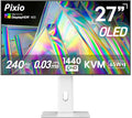 Pixio PX277 OLED Max V2 White 27 inch 240Hz Refresh Rate QHD Wide 1440p Resolution WOLED Display 0.03ms GTG Response Time Adaptive Sync KVM Switch Gaming Monitor