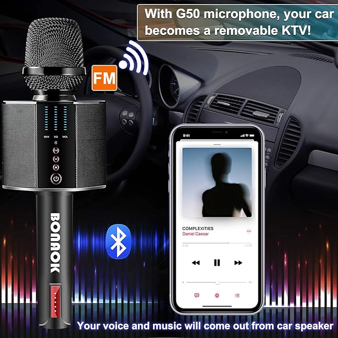 BONAOK Karaoke Microphone Portable Wireless Bluetooth Karaoke Mic for Adults&ampKids Car Home Outdoor Party Karaoke Machine for PC/All Smartphone G50 Black 2025