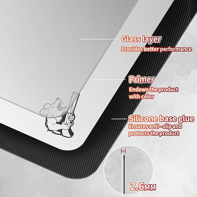 2.0 Ultra-Thin Tempered Glass Gaming Mouse Pad Designed for FPS Full-Coverage Anti-Slip BaseEtched Surface1.6mm Thin Glass LayerRedefine Your Shooting ExperienceWhite300mm*350mm