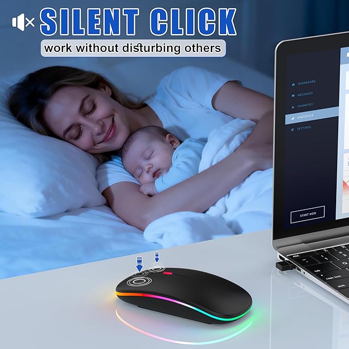 LED Wireless Mouse for Laptop/MacBook/iPad - Built-in Mouse Jiggler &amp 4-Mode (Bluetooth 5.2/3.0 &amp 2.4GHz USB-A/C) Rechargeable Silent Mouse Multi-Device Compatible with macOS/iOS/Windows/Andro