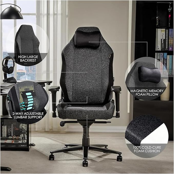 Office Chair Gaming Chair Ergonomic PC Game Chair- Lumbar Support Headrest 4D Armrests Computer Chair Big and Tall Comfortable(Grey)