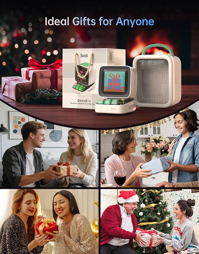 Divoom Ditoo Pro Retro Pixel Art Game Bluetooth Speaker with 16X16 LED App Controlled Front Screen (White)
