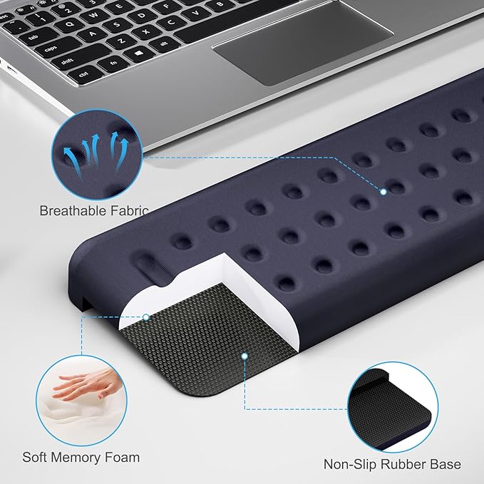 Leolee L-Shaped Desk Elbow Pads for Desk Deep Blue Memory Foam Arm Rest for Desk with Non-Slip Base Ergonomic Desk Edge Cushion Wrist Rest for Computer Keyboard Typing Office Home (2 Piece)