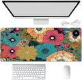 Heated Mouse Pad Hand Warmer Warm Desk Pad Mousepad Desk Mat with 3 Levels Heating and 3 Hours Auto Shut Down 31.5 x 13 inch PU Leather Warmer Keyboard Mat for Gaming Laptop Office Home Art Flower