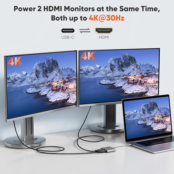 USB C to Dual HDMI 4K Adapter CableCreation USB Type C (Compatible Thunderbolt 3) to 2 HDMI Adapter Compatible with MacBook Pro 2020/2019/2018/2017XPS 13/Surface Book 2Chromebook Pixel Yoga 710