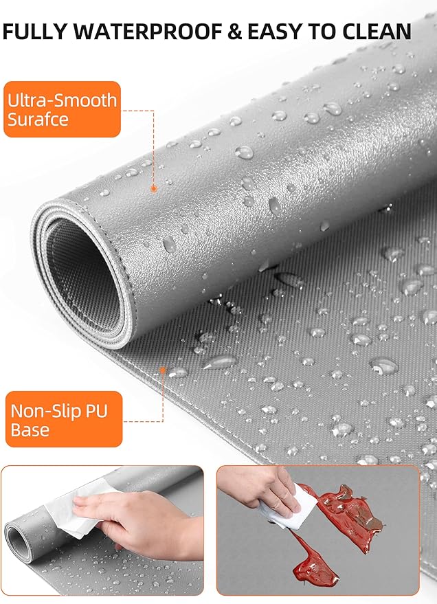 TopMade Mouse Pad with 15W Wireless Charging XXL Large Leather Desk Mat Waterproof Gaming Mousepad Home Office Desk Pad Protector Computer Keyboard Pad Mouse Mat for MacBook PC Laptop Gray