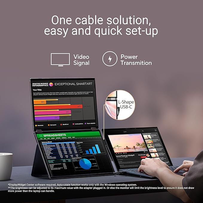ASUS ZenScreen Duo OLED 360° Foldable Portable Monitor (MQ149CD) - Dual 14-inch 16:10 1920x1200 DisplayHDR400 True Black 100% DCI-P3 Delta&lt2 Dual USB-C Mini-HDMI Kickstand 3 yr Warranty