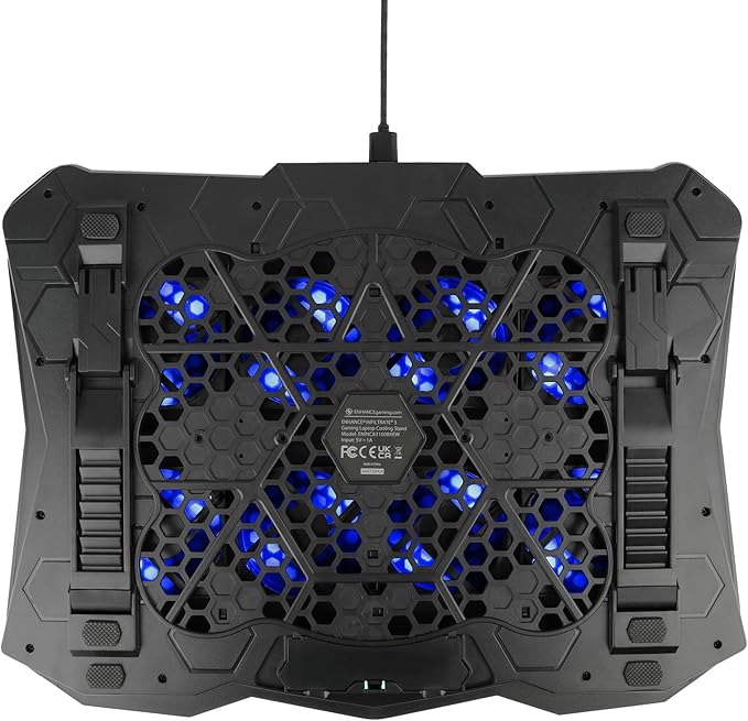 ENHANCE Infiltrate 3 Laptop Cooling Pad with RGB LED Lights - Gaming Cooler Stand with 8 Quiet Fans 7-Angle Adjustable Dual USB Hub Metal Cooling Plate for 13-17.3 Gaming Notebooks