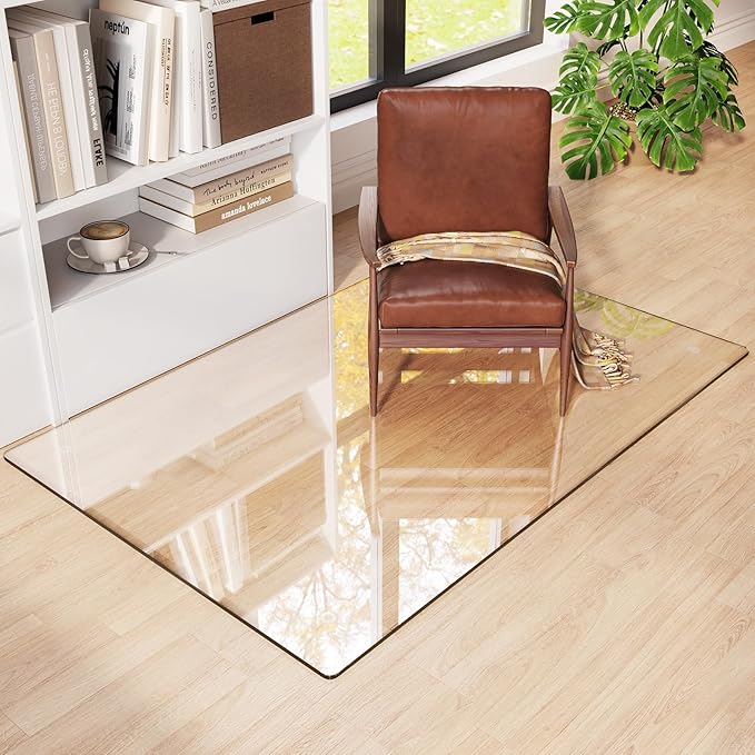 Tempered Glass Chair Mat 55x36 – Ultra-Clear Office Chair Mat for Hardwood Floors &amp Low-Pile Carpets – Heavy-Duty 0.2 Scratch-Resistant Surface with Non-Slip Pads – Supports 1000 lbs
